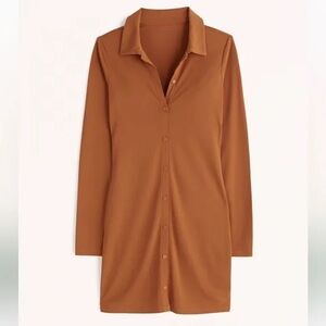 Long sleeve slinky knit shirt dress (S)